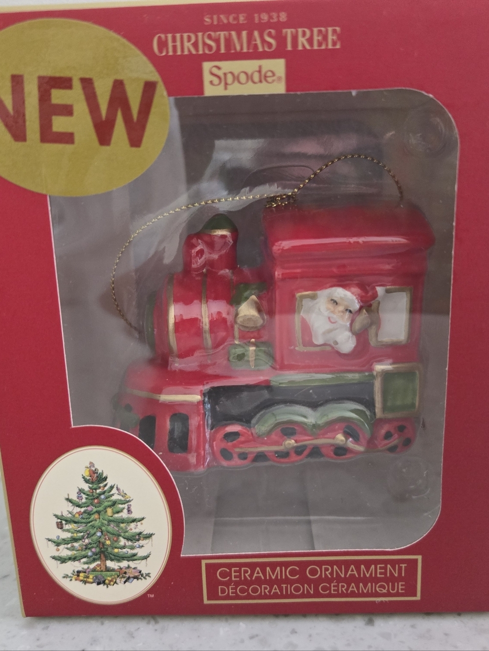 Spode Red and Green Santa Train Ceramic Ornament